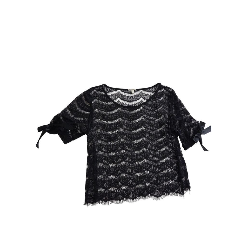 Charlotte Russe Black Full Lace Sexy Bow Tie Sleeve Top Sheer Layering